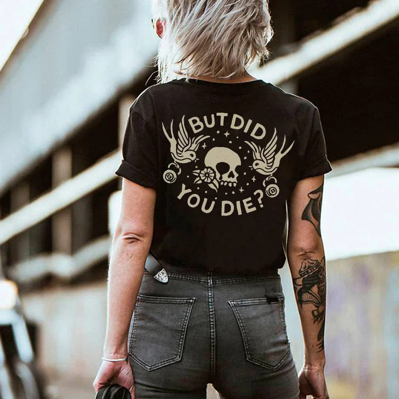 Camiseta de algodón con estampado de calavera en la espalda para mujer de Halloween
