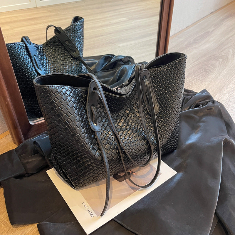 Bolso tote tejido informal de moda para mujer con gran capacidad