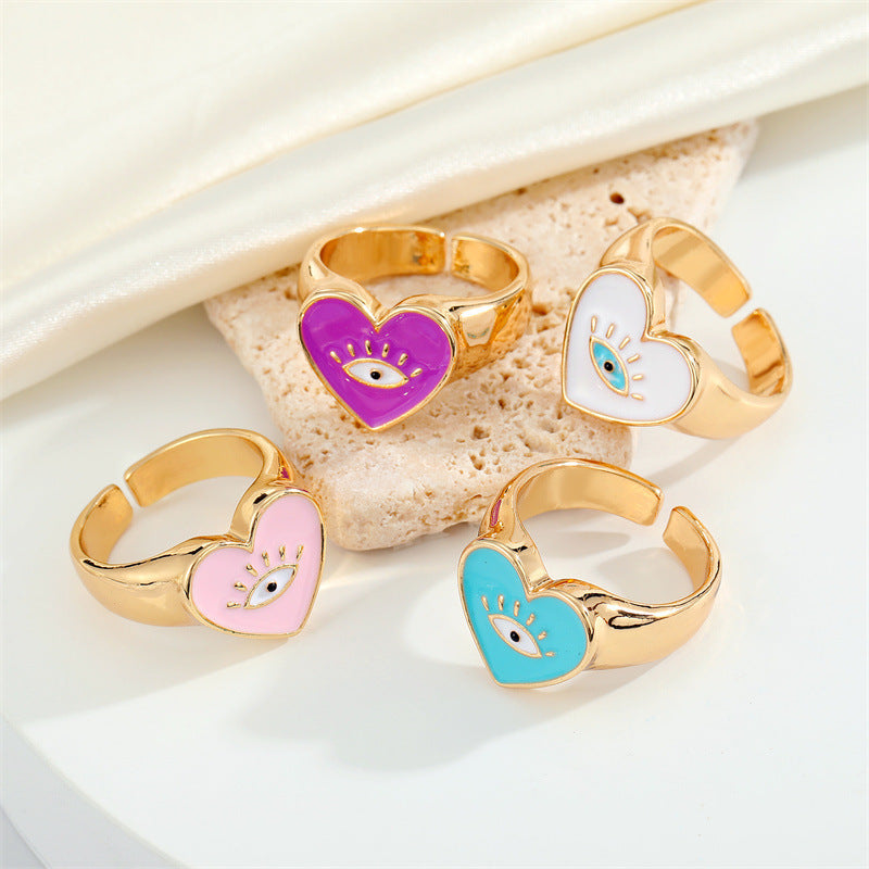 Anillo bohemio multicolor con forma de corazón y ojo de diablo para mujer, paquete de 5