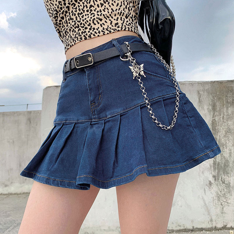Falda vaquera elástica plisada informal de moda para mujer