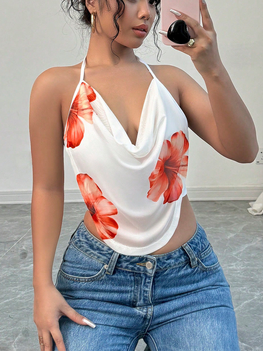 Sexy Women Summer Holiday Floral Halter Neck Camis