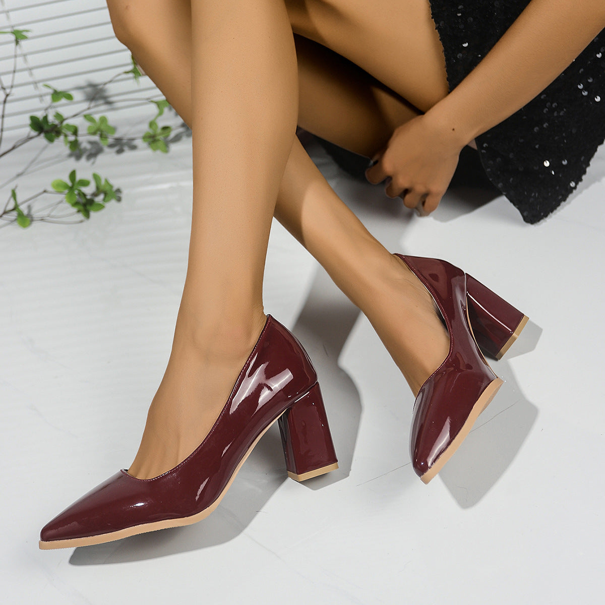 Plus Size Solid Color Chunky Heel Shoes for Women