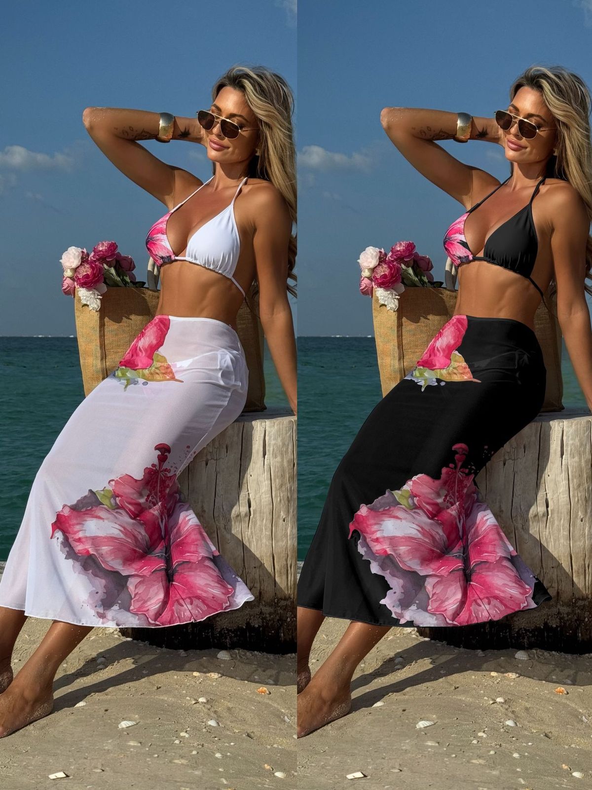 Ensemble de bikini cache-maillot à imprimé floral pour les vacances d'été