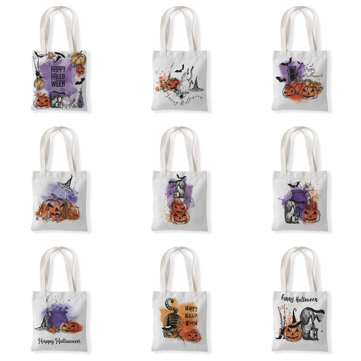 Bolsa de lona con dibujo de gato y calabaza de Halloween