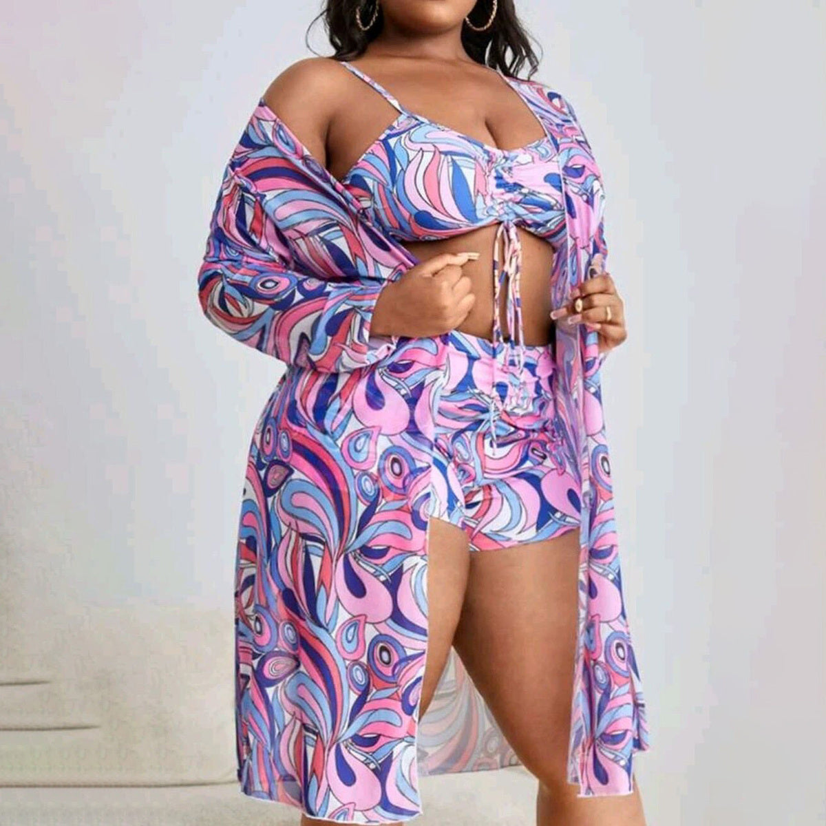 Women Fashion Sexy Plus Size Geometric Swimsuit Set