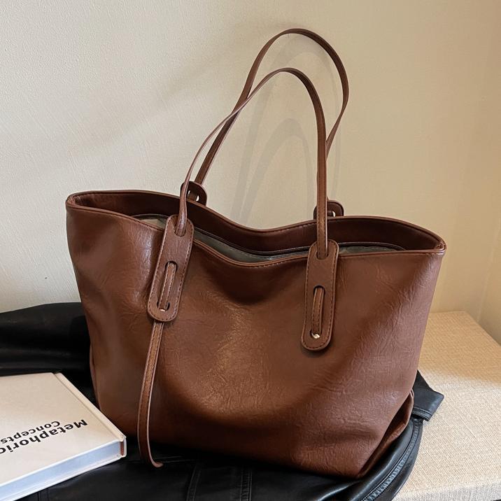Grand sac fourre-tout décontracté de couleur unie pour femme
