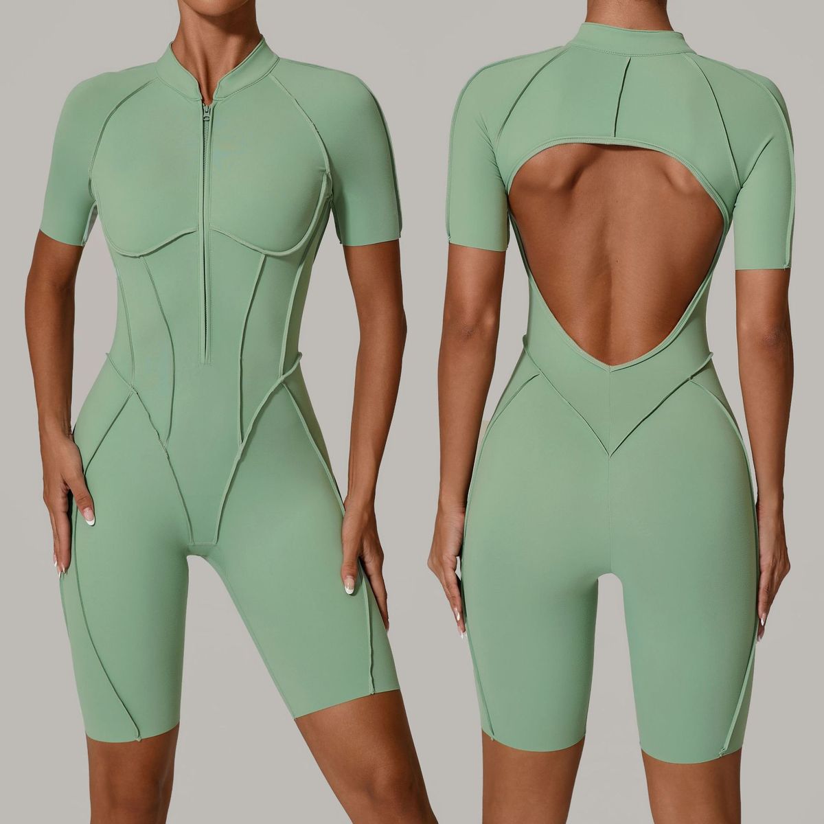 Summer Zipper Short-Sleeved Yoga Rompers