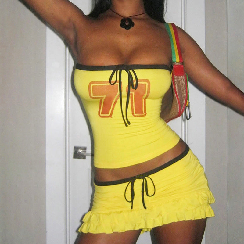 Conjunto de dos piezas de top y falda sexy sin tirantes para mujer