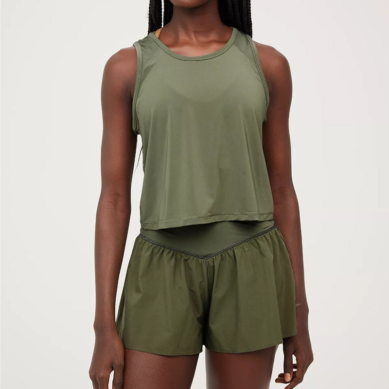 Ensemble haut sans manches décontracté de couleur unie pour femme