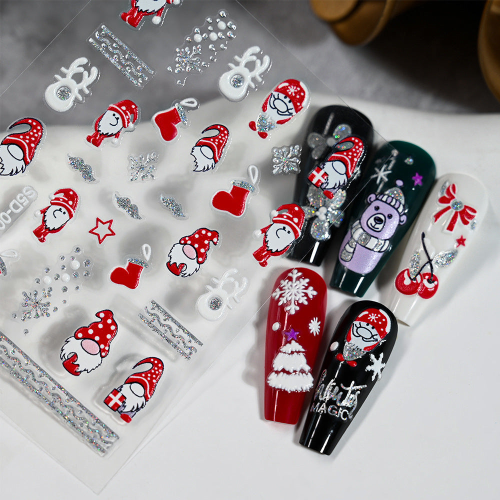 Pegatinas navideñas con purpurina plateada en relieve para uñas