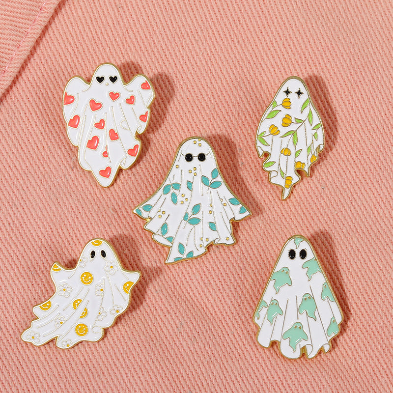 Cute Little Brooch Ghost White Metal Badge