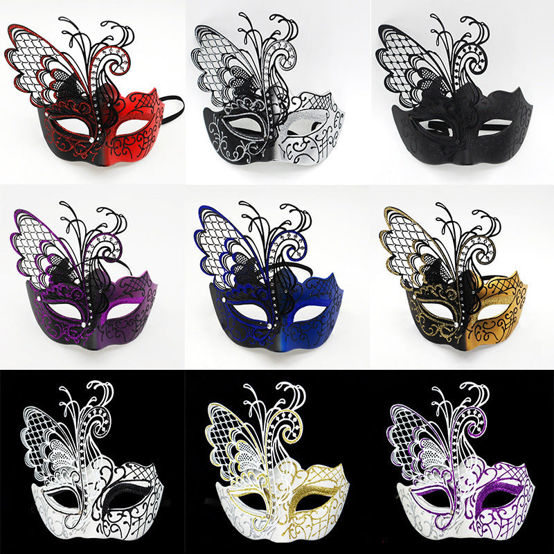 Masque en métal drôle en dentelle à la mode, masque papillon en fer rose doré pour hommes et femmes