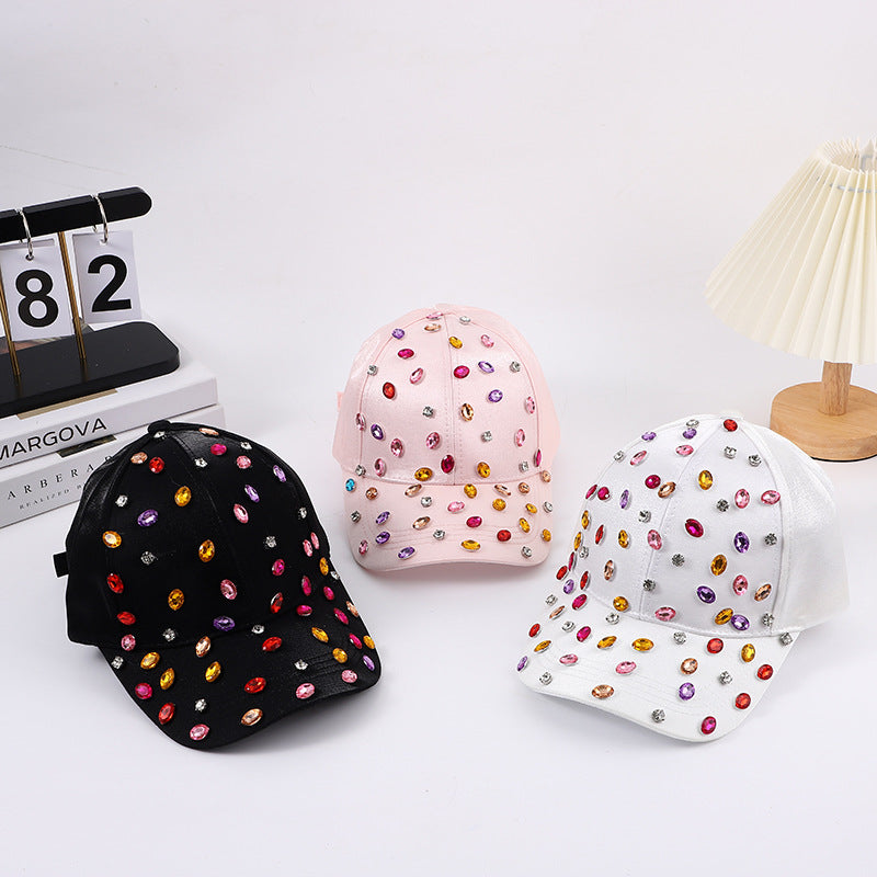 Gorra de béisbol informal de color liso con diamantes de imitación para mujer