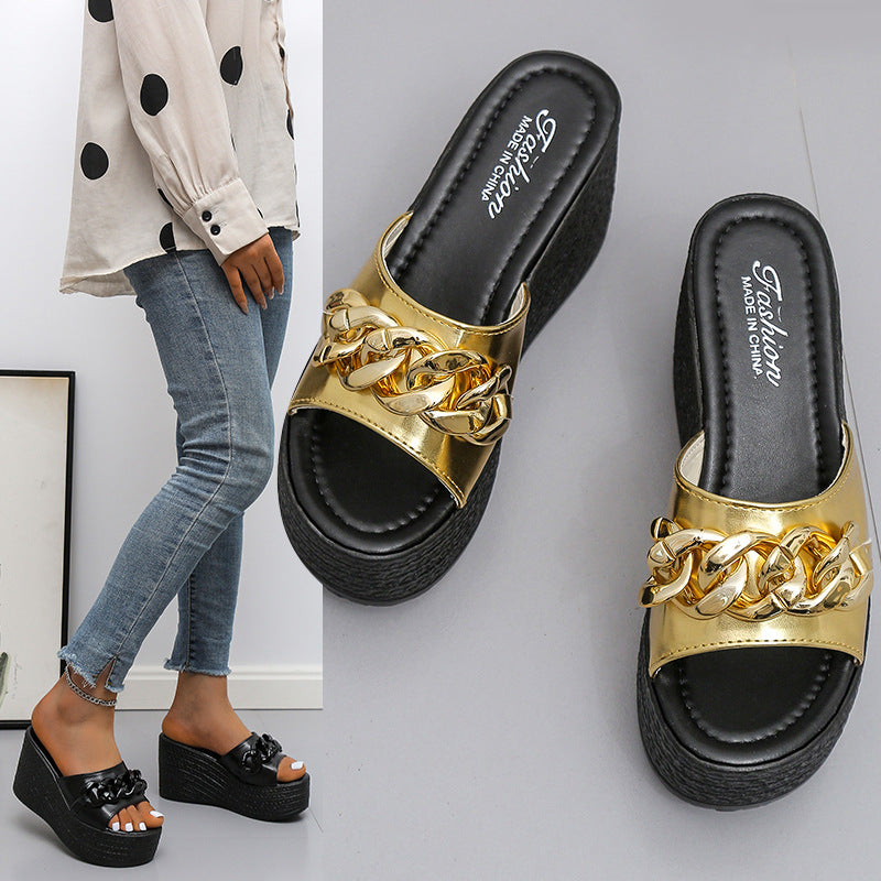 Chaussons compensés décontractés à bout rond et talons hauts pour femmes