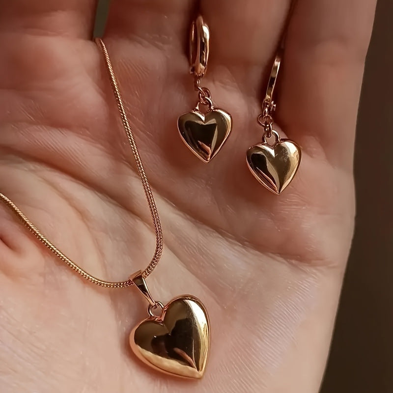 Conjunto de collar y pendientes con forma de corazón de melocotón para mujer