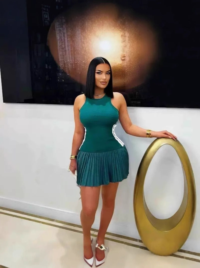 Robe plissée sexy à blocs de couleurs pour femmes