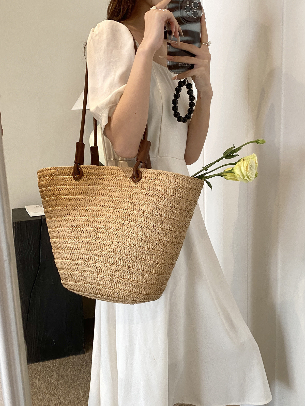Bolso tejido de paja de gran capacidad, informal, de moda para mujer