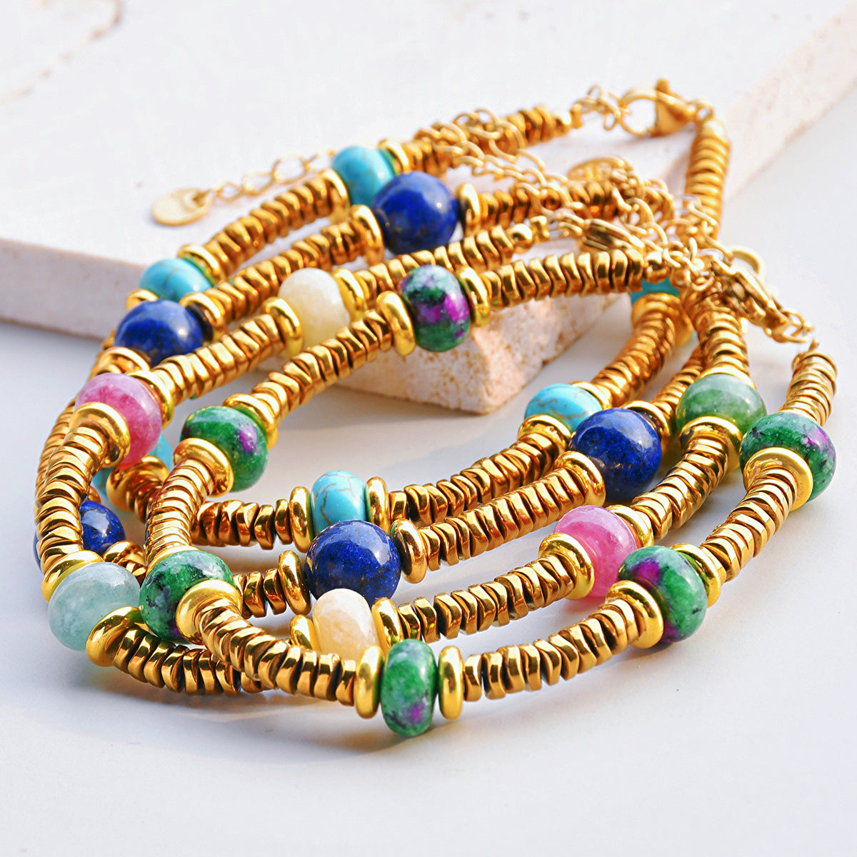 Pulsera de cuentas de piedra natural bohemia para mujer