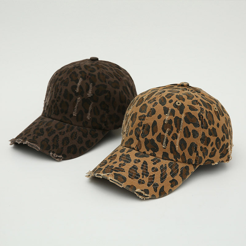 Women Fashion Leopard Broken Hole Baseball Cap