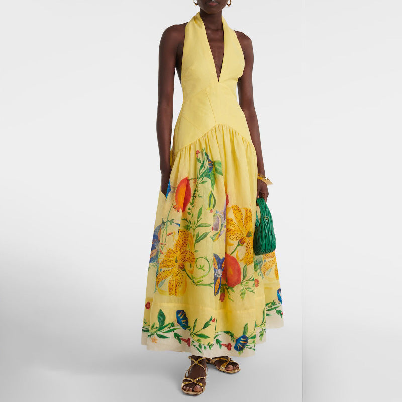 Robe sexy à col en V profond et imprimé pour femme