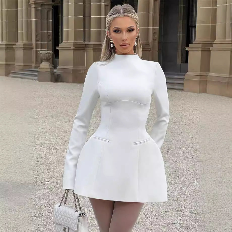 Women Fashion Sexy Solid Color Long-Sleeve Dress
