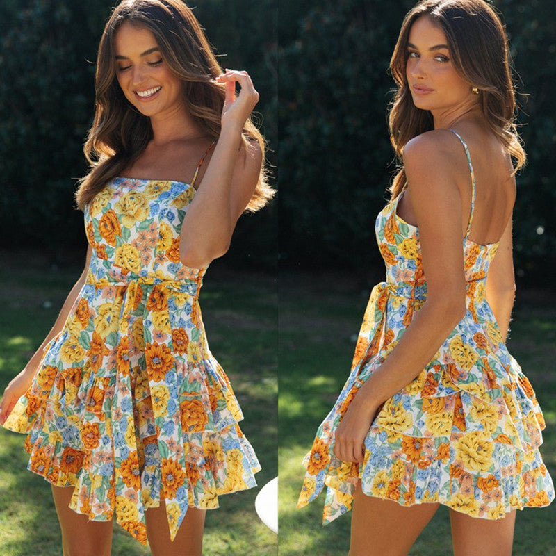 Robe d'été à volants et imprimé floral pour femme