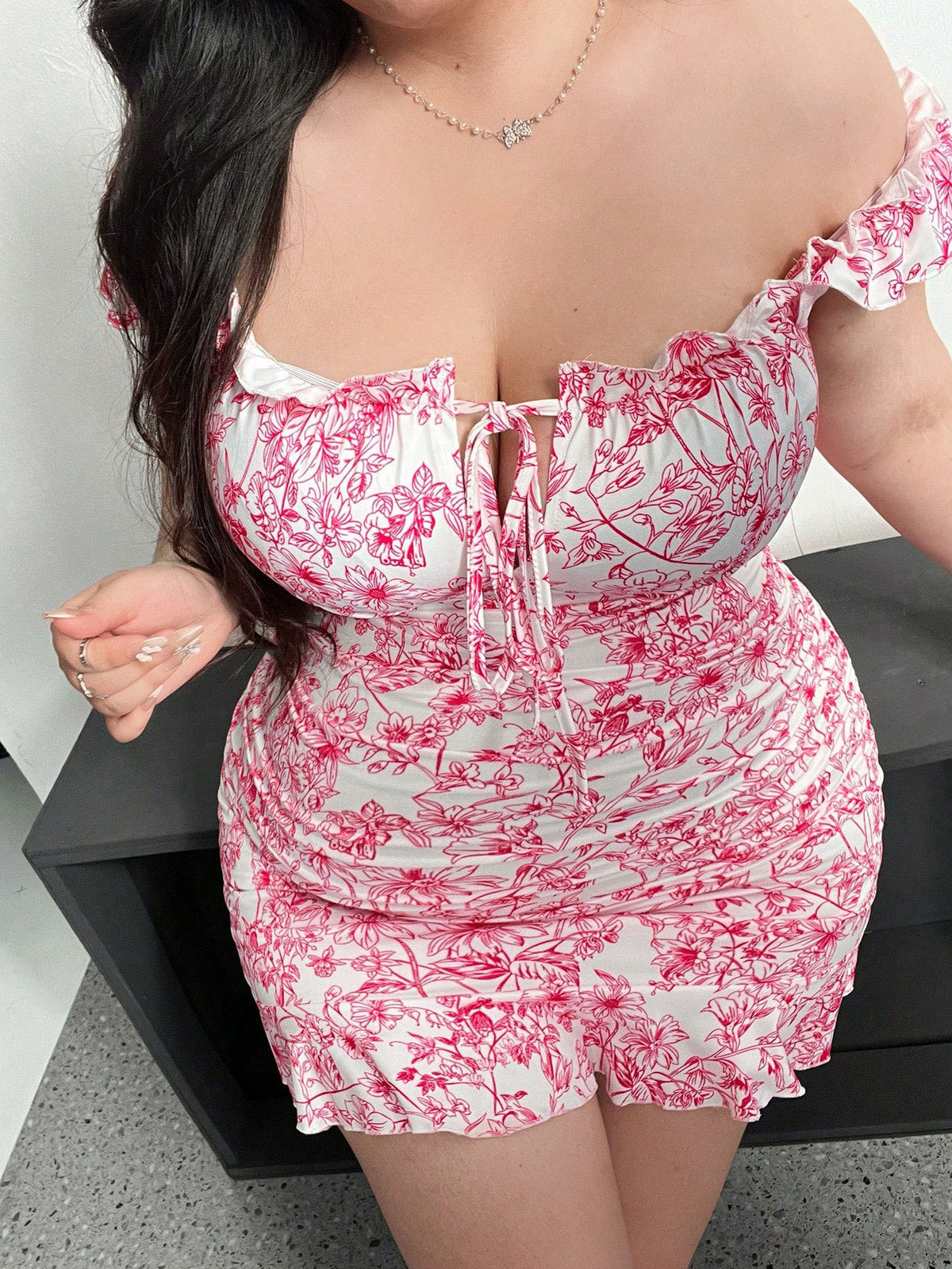 Vestido con cordones y hombros descubiertos, estampado, sexy, de talla grande, para mujer