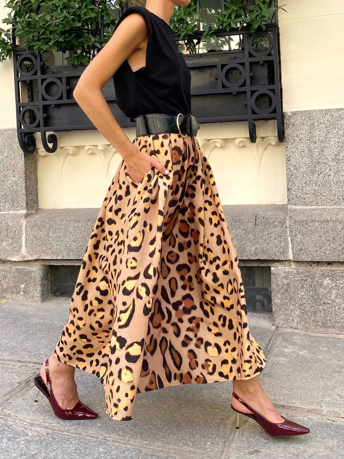 Falda larga elegante con estampado de leopardo para mujer