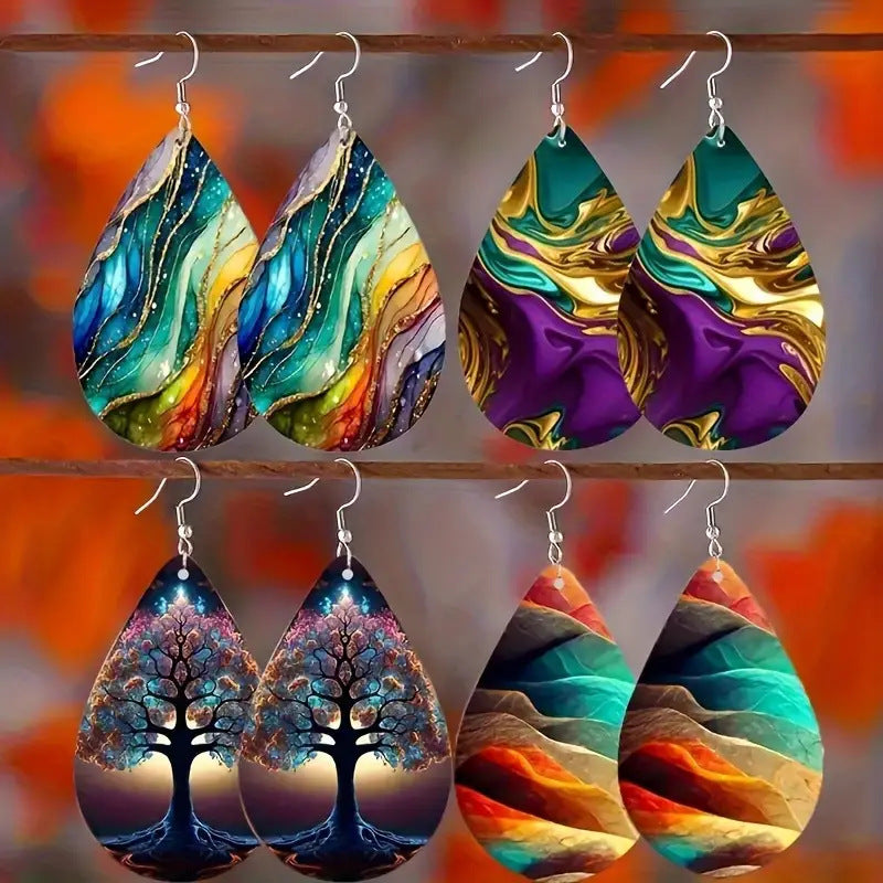 Women Fashion Colorful Water Ripple Pattern Acrylic Earrings