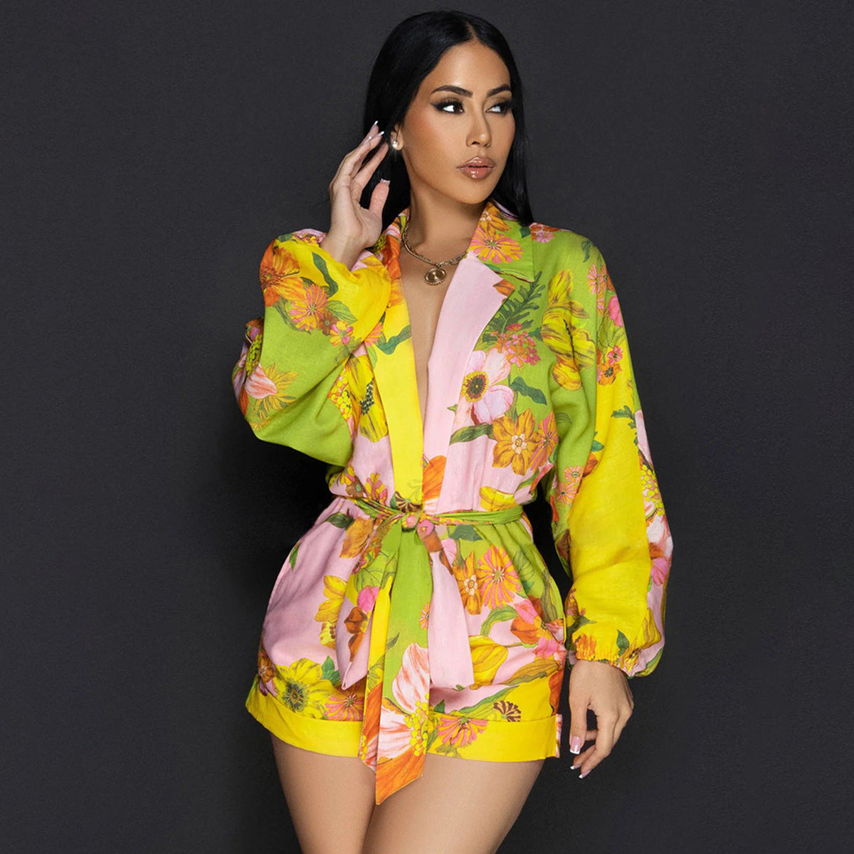 Mono informal de lino con estampado floral para mujer