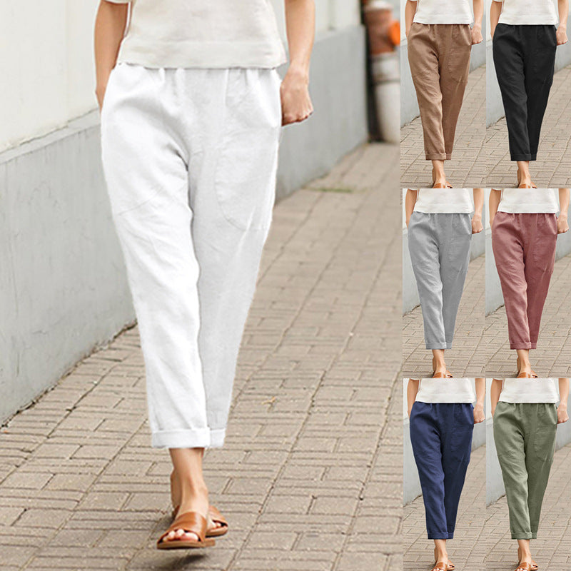 Women's Casual Cotton Linen Straight Leg Pants
