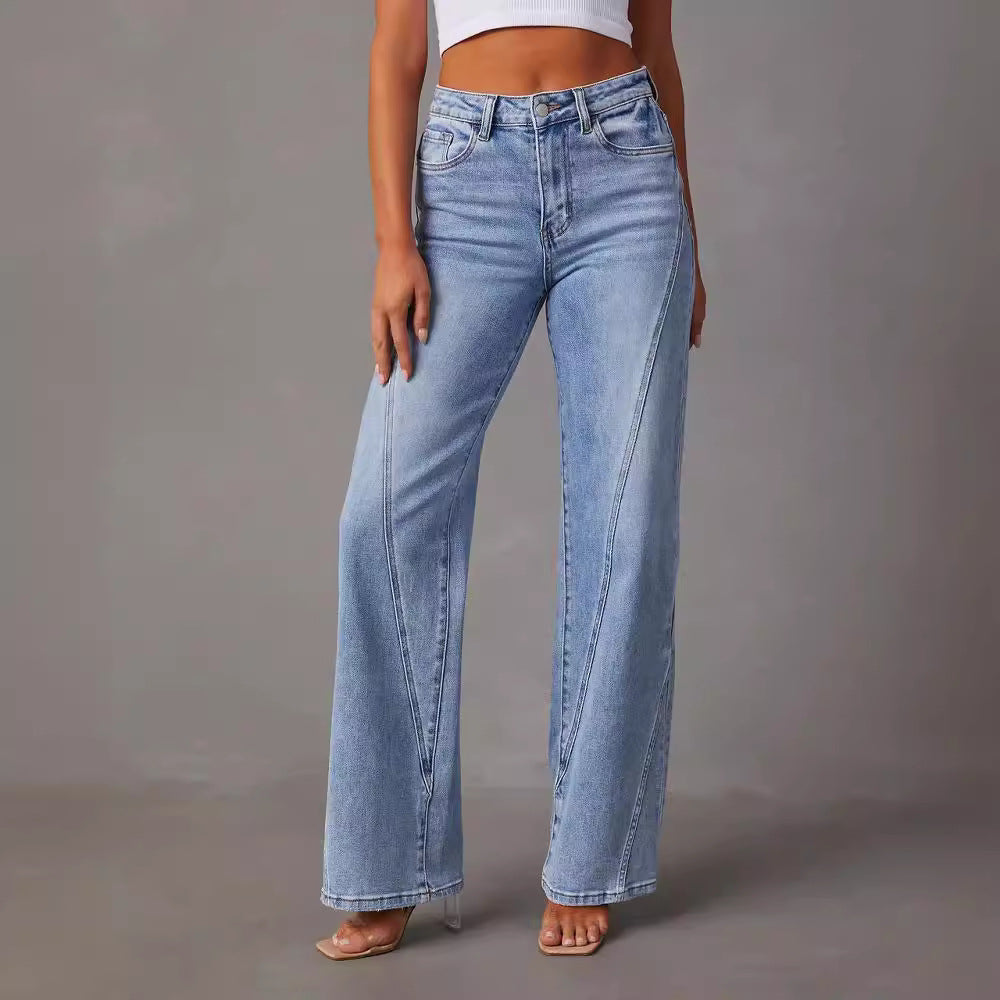 Vaqueros holgados de cintura alta informales a la moda para mujer