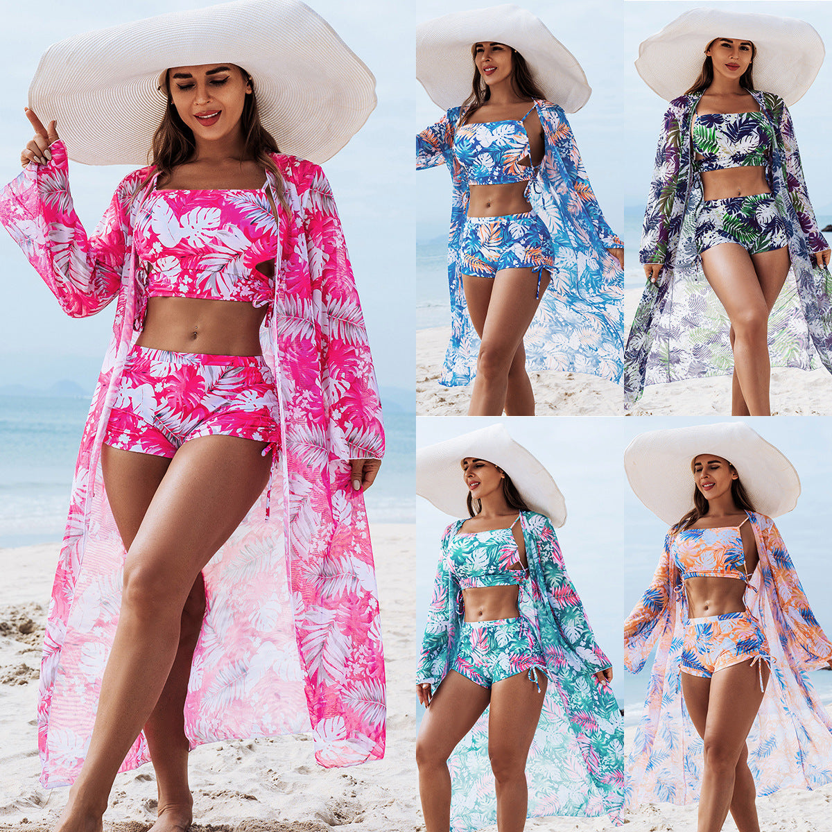 Women Fashion Sexy Multicolor Print Swimsuit Three-Piece Set