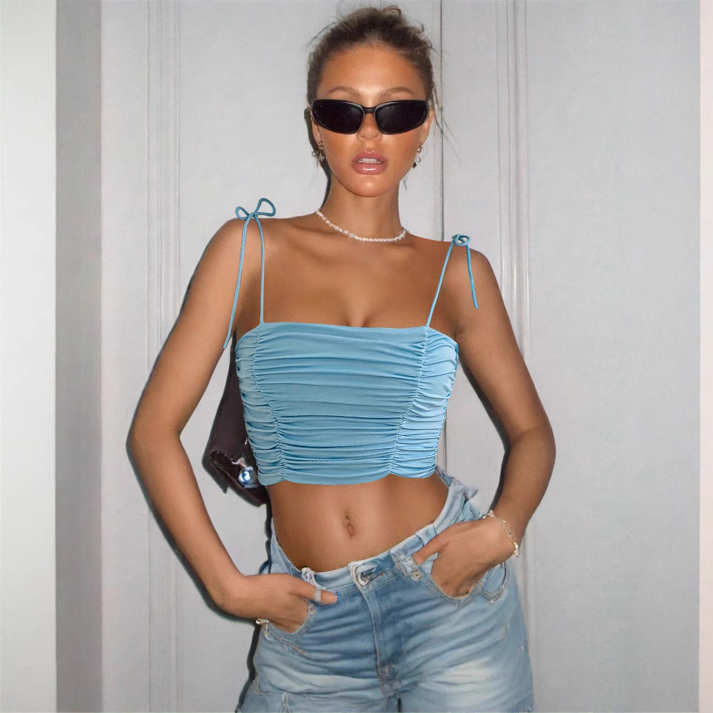 Women Fashion Sexy Solid Color Pleated Camisole