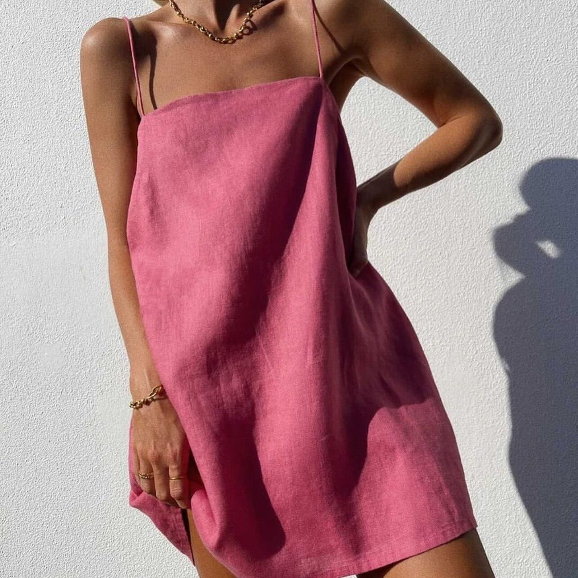 Vestido casual de algodón y lino para mujer