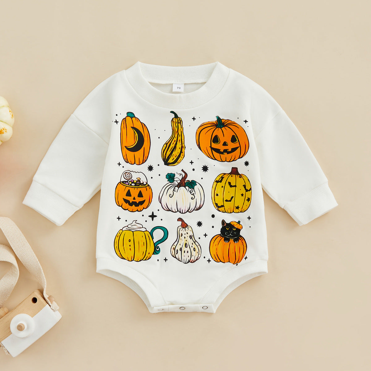 Pelele de algodón con estampado de calabaza de manga larga para bebé