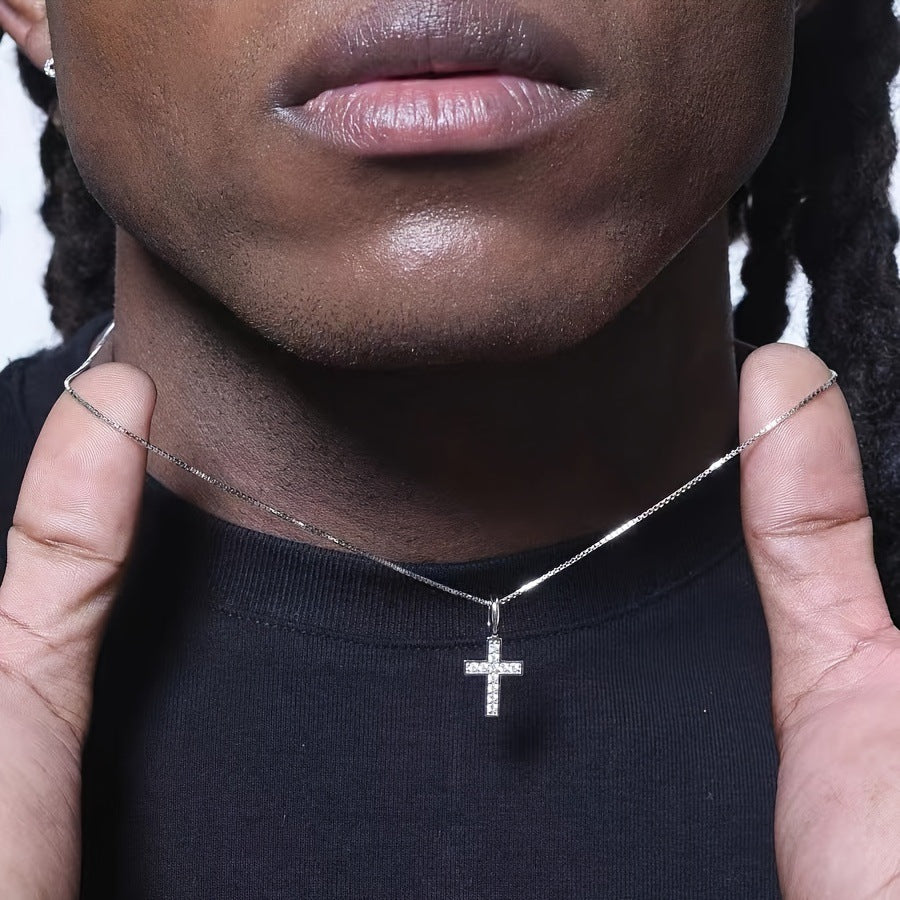Men Fashion Simple Zircon Cross Pendant Necklace