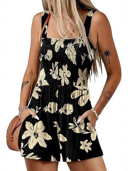Women Casual Floral Printed Pleated Rompers