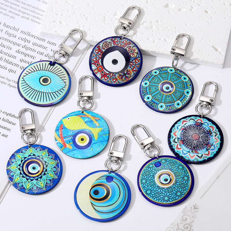 Women Retro Bohemian Round Devil Eye Keychain Set