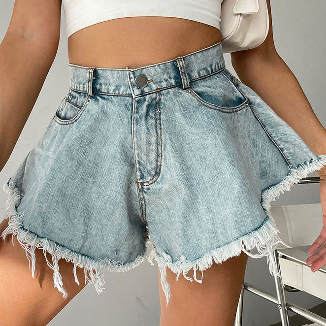 Women Fashion Sexy Ripped High Waist Loose Denim Shorts