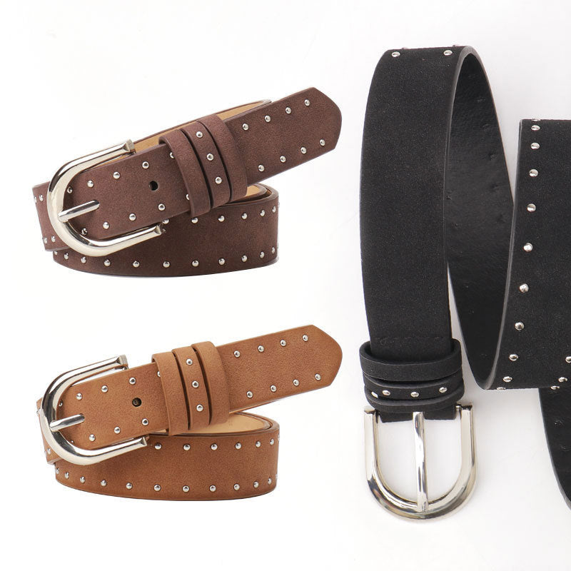 Ceinture en daim de couleur unie rétro pour femme en PU