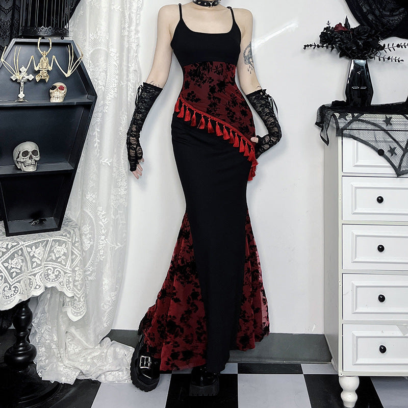 Robe sexy et élégante à bretelles spaghetti en dentelle style gothique pour femme