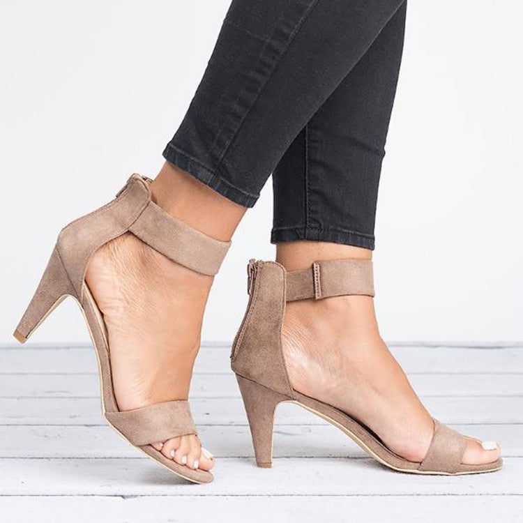 Zapatos de tacón alto con punta abierta de color liso a la moda para mujer