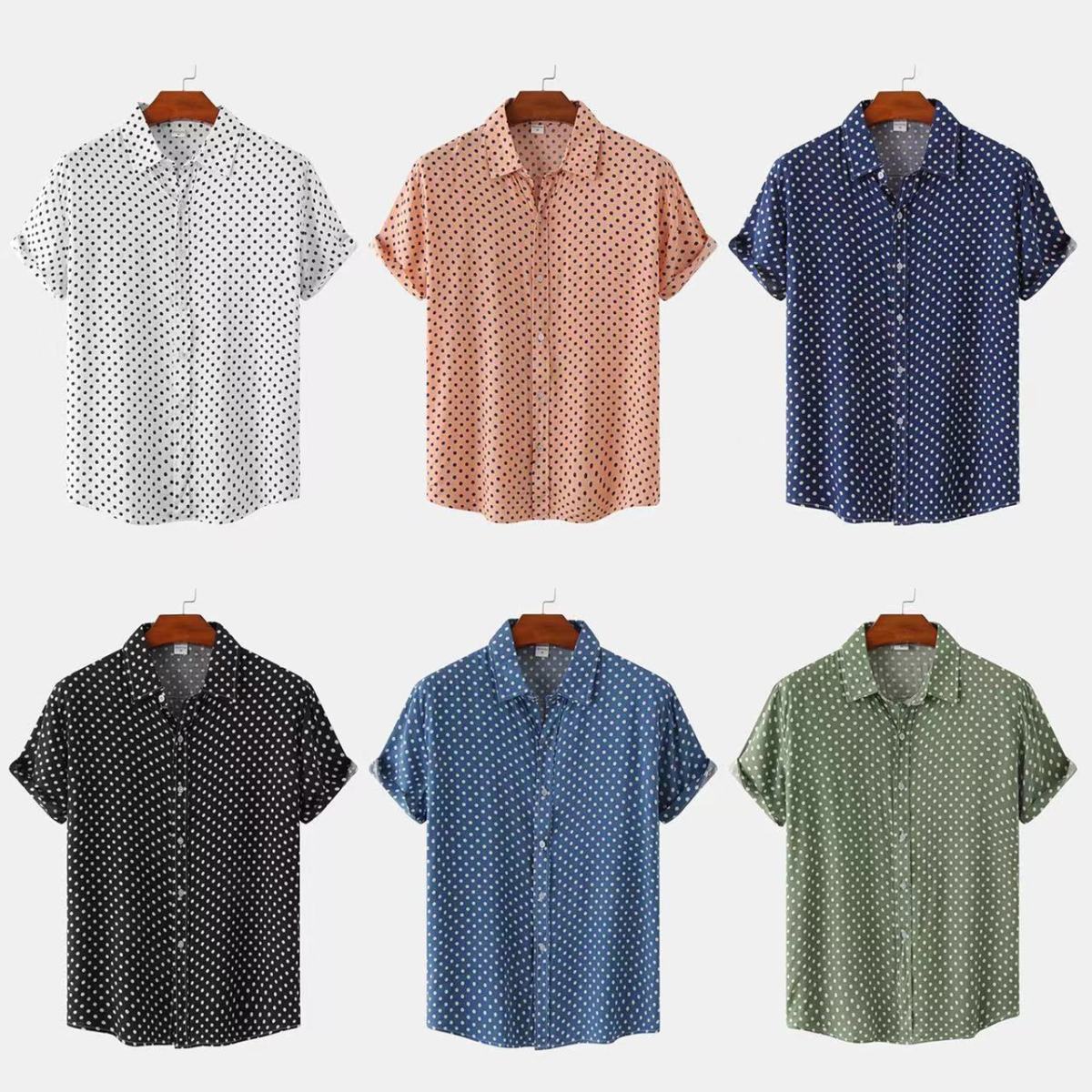 Men Casual Vacation Polka Dot Print Short Sleeve Shirt