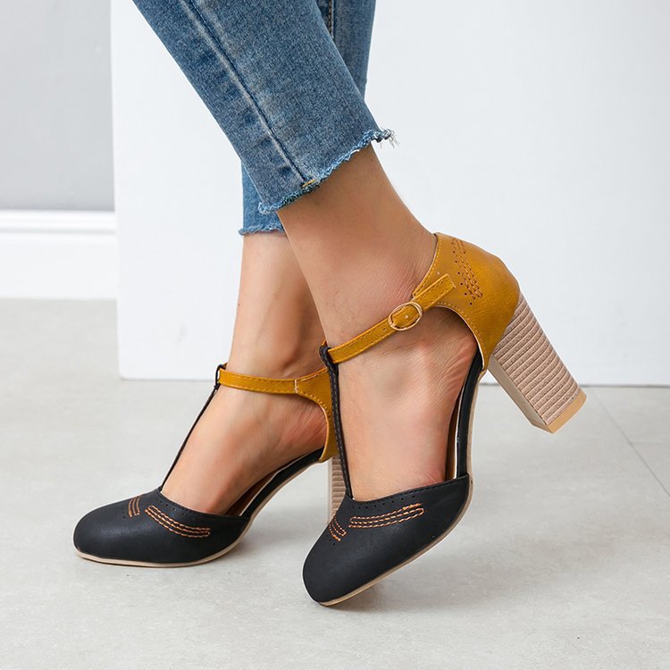 Zapatos de tacón alto con punta redonda y diseño de bloques de color de ante para mujer