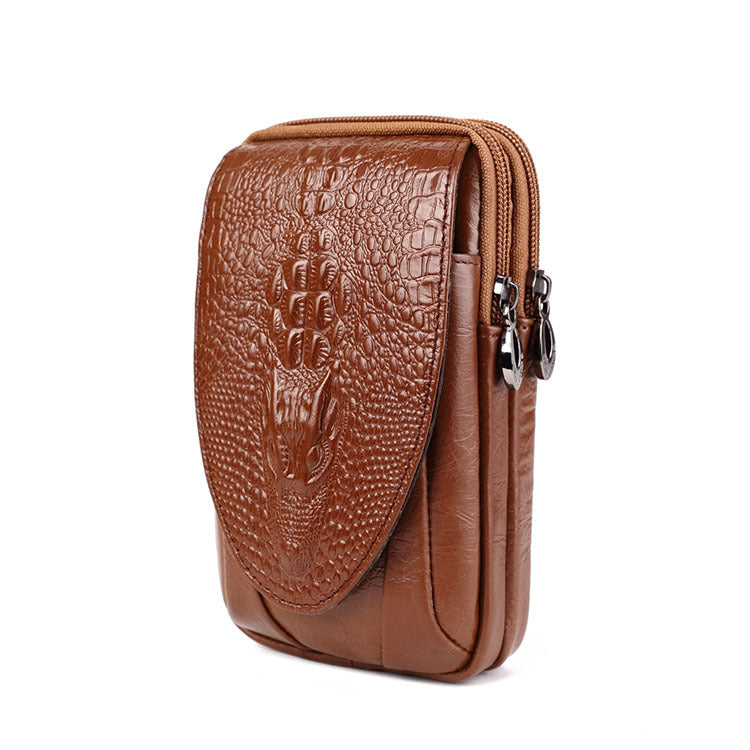 Sac banane décontracté pour homme en cuir de vachette à motif crocodile pour téléphone portable