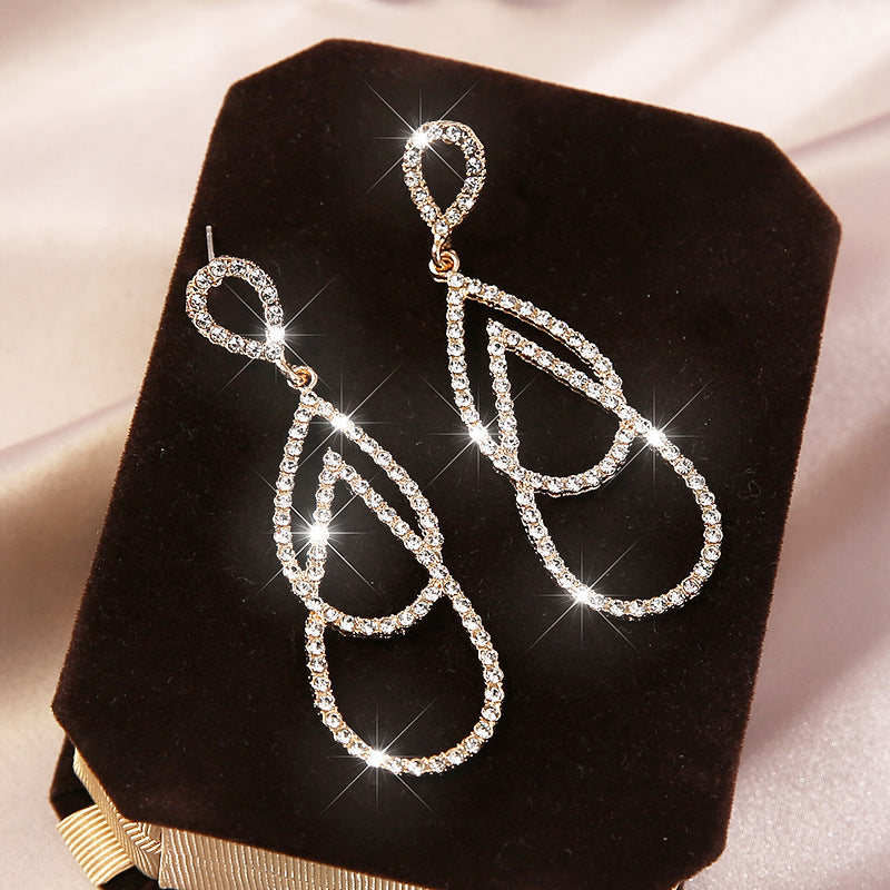 Women Fashion Exaggerated Geometric Long Zircon Earrings