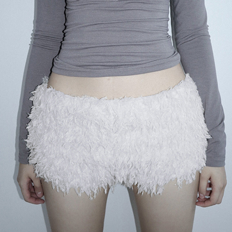 Short en peluche taille haute sexy de couleur unie pour femme
