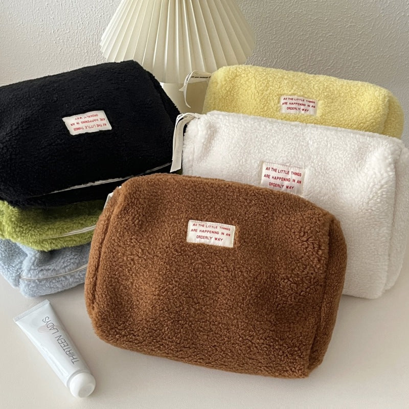 Bolsa de cosméticos portátil de gran capacidad de color sólido para mujer