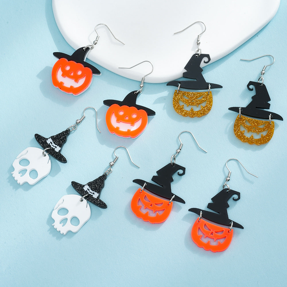 Pendientes acrílicos personalizados con sombrero de bruja de Halloween